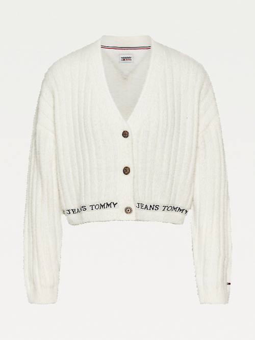 Ženske Tommy Hilfiger Furry Cropped Cardigan Džemper Bela | TH053ENL