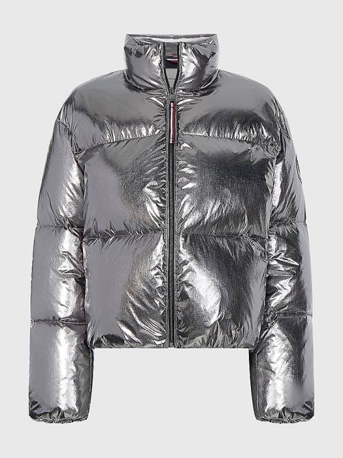 Ženske Tommy Hilfiger Gloss Foil Down-Filled Puffer Jakna Siva | TH758BJX