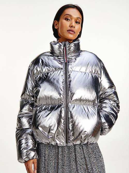 Ženske Tommy Hilfiger Gloss Foil Down-Filled Puffer Jakna Siva | TH758BJX