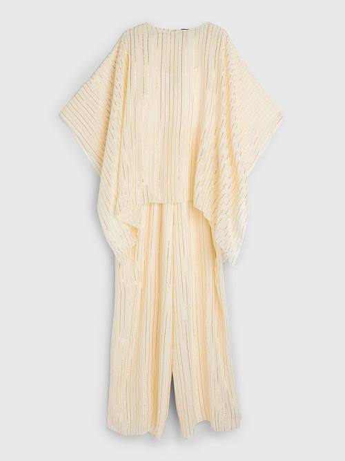 Ženske Tommy Hilfiger Gold Stripe Jumpsuit Haljine Bela | TH402VDR