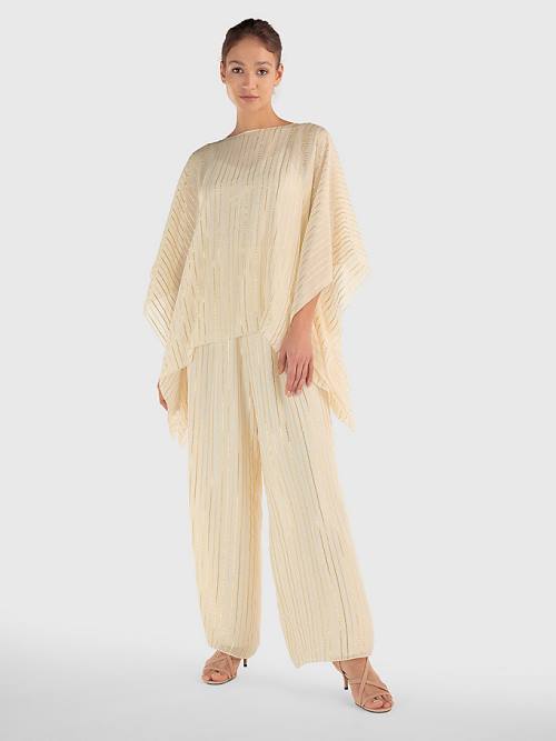 Ženske Tommy Hilfiger Gold Stripe Jumpsuit Haljine Bela | TH402VDR