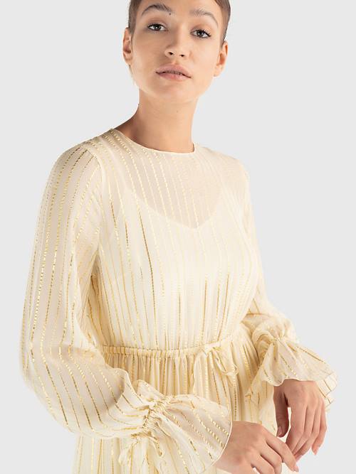 Ženske Tommy Hilfiger Gold Stripe Silk Blend Maxi Haljine Bela | TH360LET