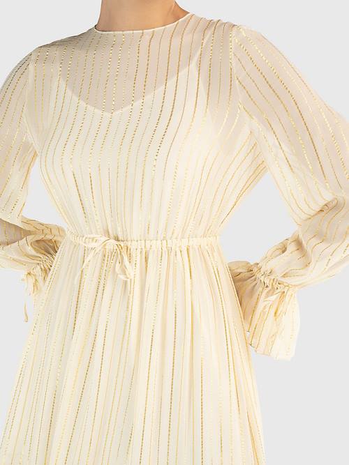 Ženske Tommy Hilfiger Gold Stripe Silk Blend Maxi Haljine Bela | TH360LET