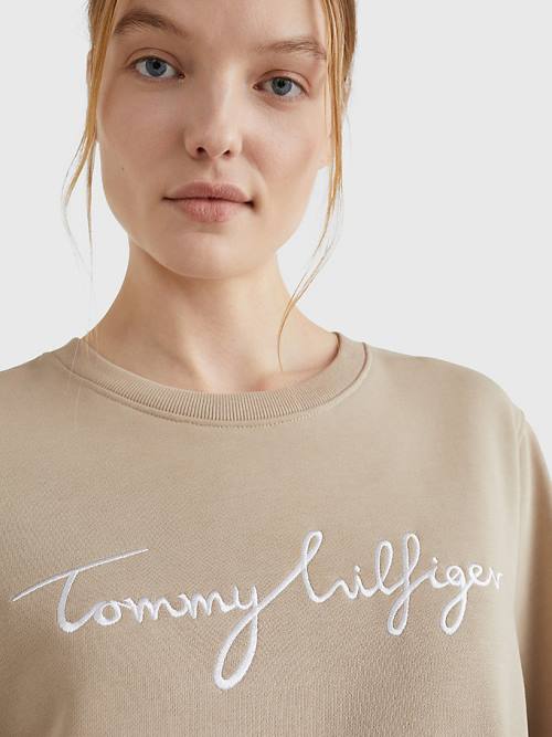 Ženske Tommy Hilfiger Graphic Crew Neck Duksevi Bež | TH169TQL