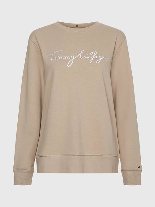 Ženske Tommy Hilfiger Graphic Crew Neck Duksevi Bež | TH169TQL