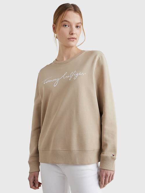 Ženske Tommy Hilfiger Graphic Crew Neck Duksevi Bež | TH169TQL