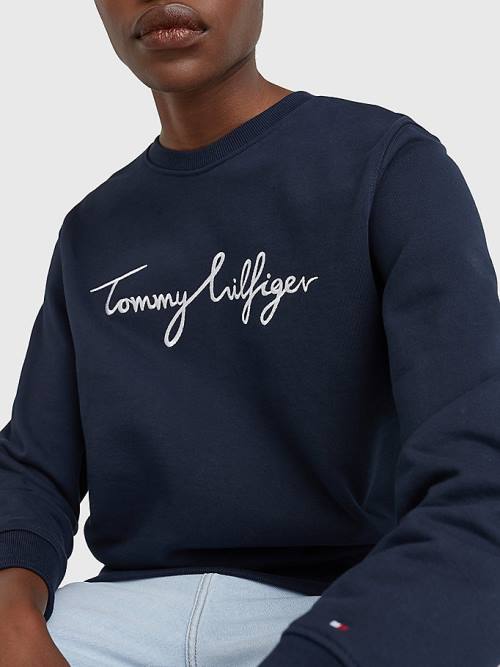 Ženske Tommy Hilfiger Graphic Crew Neck Duksevi Plava | TH980QPA