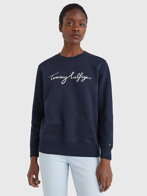 Ženske Tommy Hilfiger Graphic Crew Neck Duksevi Plava | TH980QPA