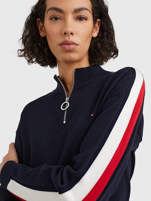 Ženske Tommy Hilfiger Half Zip Regular Fit Jumper Džemper Plava | TH620DCX