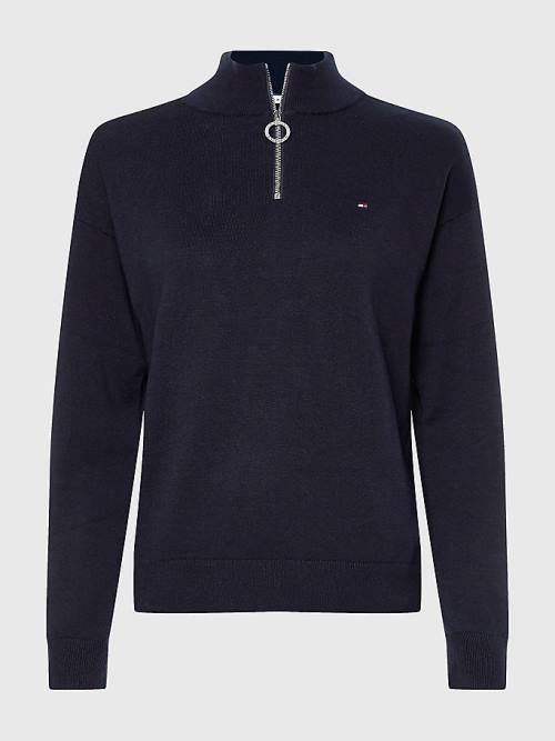 Ženske Tommy Hilfiger Half Zip Regular Fit Jumper Džemper Plava | TH620DCX