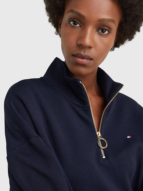 Ženske Tommy Hilfiger Half Zip Relaxed Jumper Haljine Plava | TH195CZJ