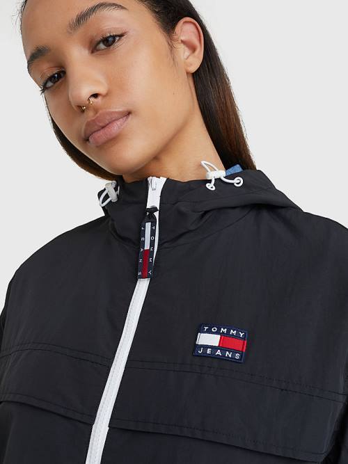 Ženske Tommy Hilfiger Hooded Chicago Windbreaker Jakna Crna | TH745BLC