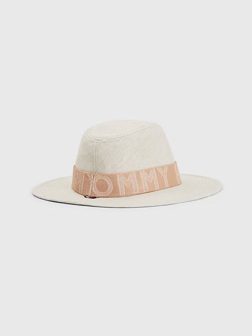 Ženske Tommy Hilfiger Iconic Linen Fedora Kape Bež | TH562XGR