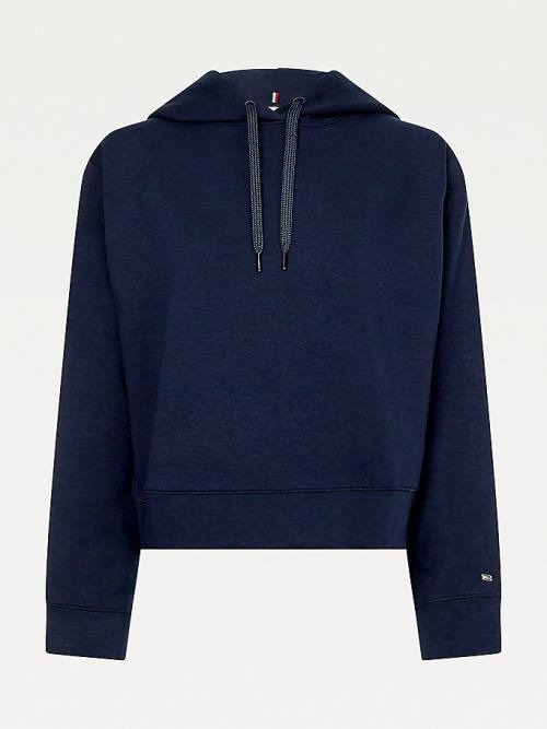 Ženske Tommy Hilfiger Interlock Signature Tape Duks Hoodie Plava | TH182TBM