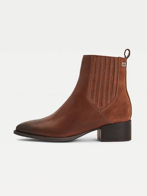 Ženske Tommy Hilfiger Leather And Suede Zip-Up Ankle Čizme Braon | TH671ENL