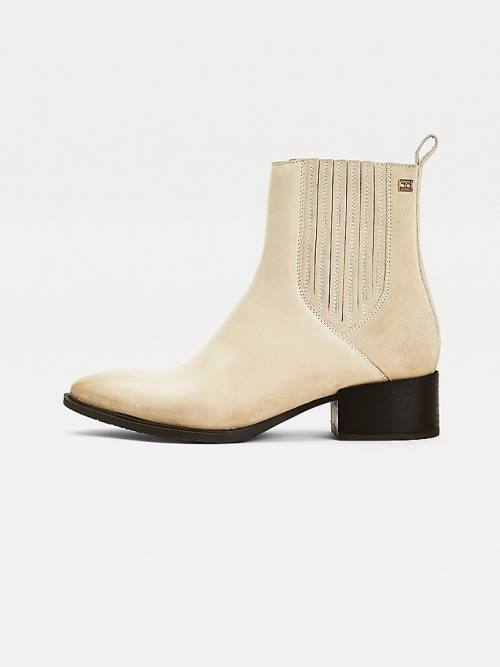 Ženske Tommy Hilfiger Leather And Suede Zip-Up Ankle Čizme Bež | TH750TZA