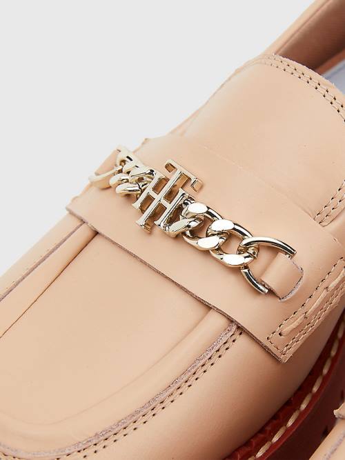 Ženske Tommy Hilfiger Leather Chain Chunky Mokasine Bež | TH831UBN