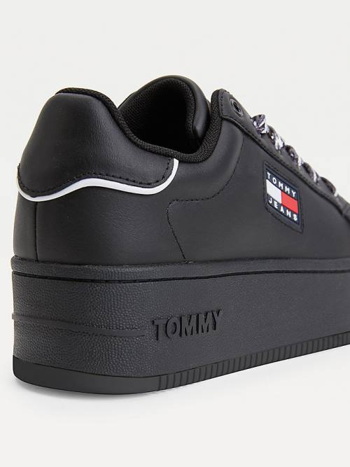 Ženske Tommy Hilfiger Leather Flatform Cupsole Patike Crna | TH026JQP