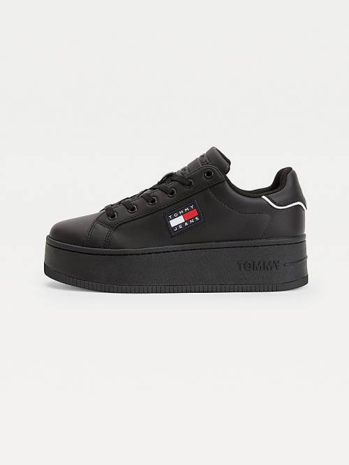 Ženske Tommy Hilfiger Leather Flatform Cupsole Patike Crna | TH026JQP