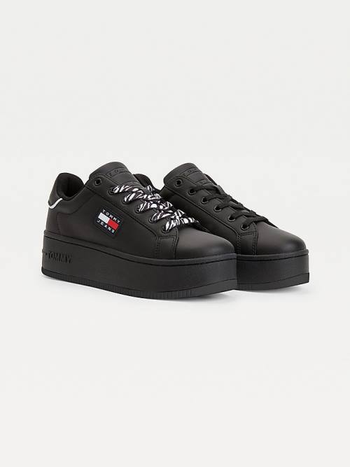 Ženske Tommy Hilfiger Leather Flatform Cupsole Patike Crna | TH026JQP