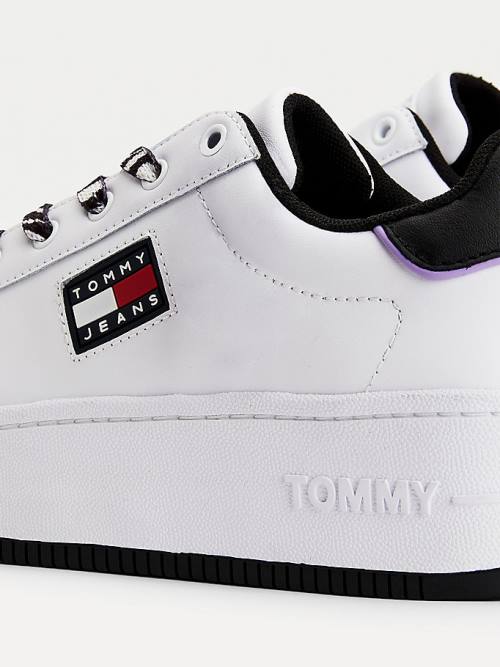 Ženske Tommy Hilfiger Leather Flatform Cupsole Patike Bela | TH521POJ