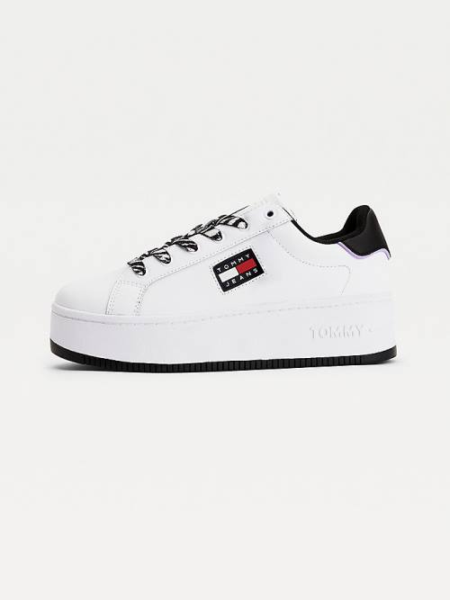 Ženske Tommy Hilfiger Leather Flatform Cupsole Patike Bela | TH521POJ