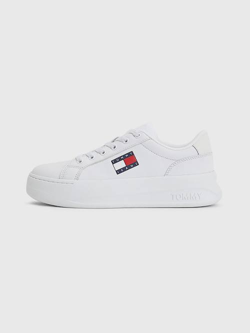 Ženske Tommy Hilfiger Leather Flatform Patike Bela | TH978MVE