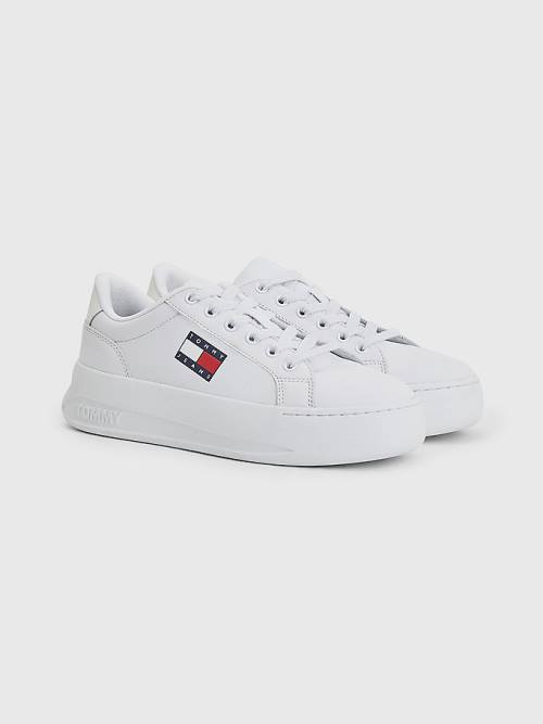 Ženske Tommy Hilfiger Leather Flatform Patike Bela | TH978MVE