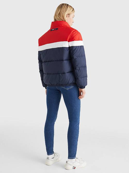 Ženske Tommy Hilfiger Lightweight Colour-Blocked Puffer Jakna Plava | TH405KBQ