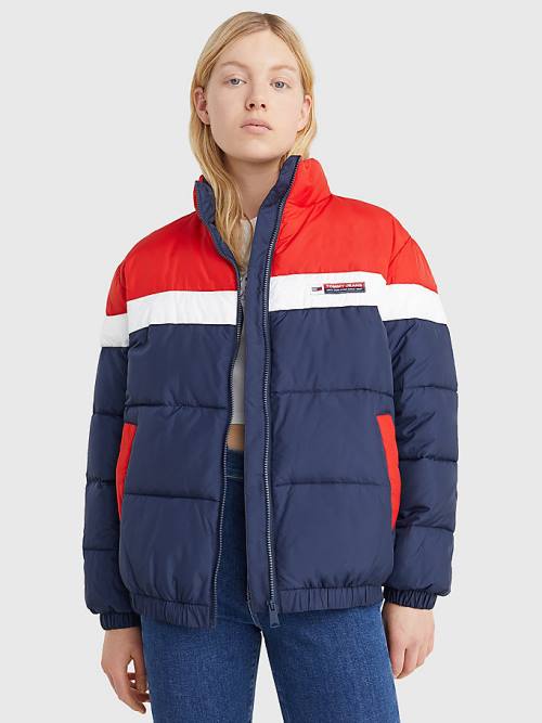 Ženske Tommy Hilfiger Lightweight Colour-Blocked Puffer Jakna Plava | TH405KBQ