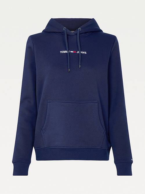 Ženske Tommy Hilfiger Linear Logo Duks Hoodie Plava | TH742TCU