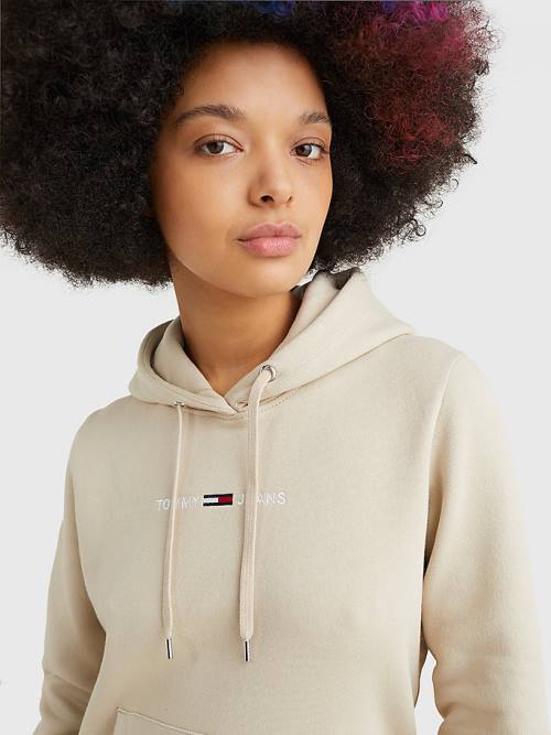 Ženske Tommy Hilfiger Linear Logo Duks Hoodie Bež | TH842JCW