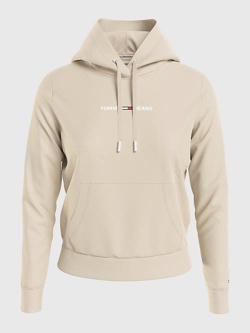 Ženske Tommy Hilfiger Linear Logo Duks Hoodie Bež | TH842JCW