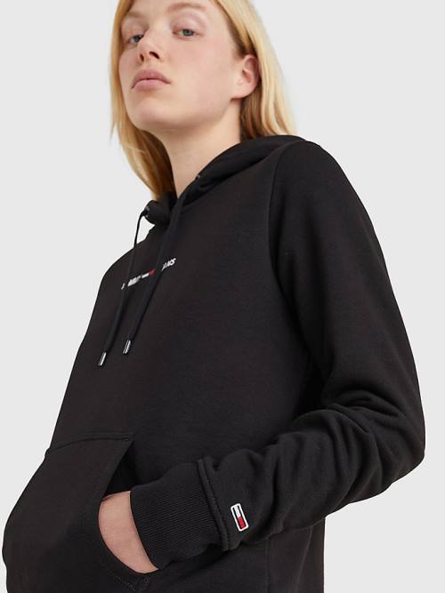 Ženske Tommy Hilfiger Linear Logo Duks Hoodie Crna | TH927KHZ