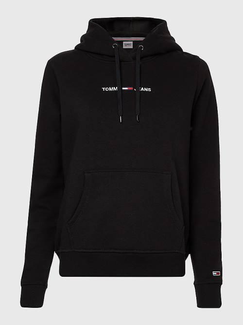 Ženske Tommy Hilfiger Linear Logo Duks Hoodie Crna | TH927KHZ