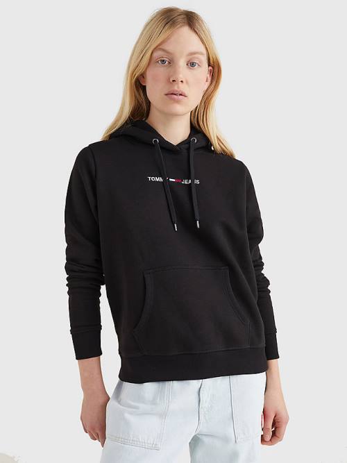 Ženske Tommy Hilfiger Linear Logo Duks Hoodie Crna | TH927KHZ