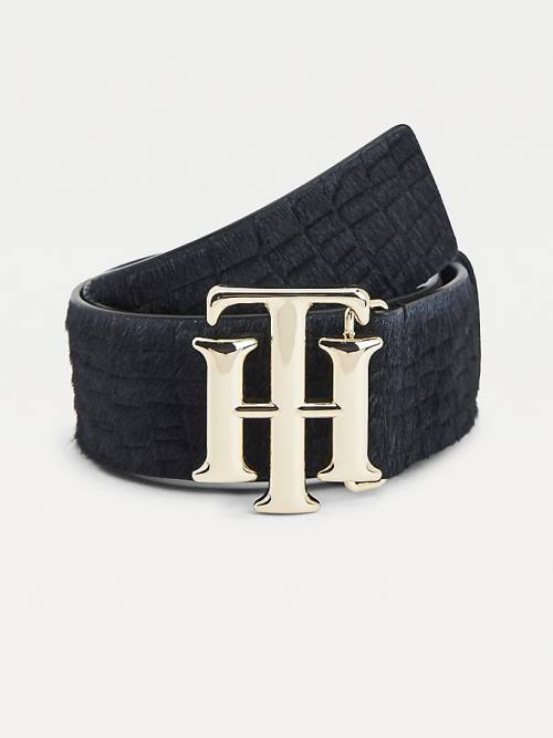 Ženske Tommy Hilfiger Logo Calf-Hair Organic Leather Kaiševi Plava | TH248DYX