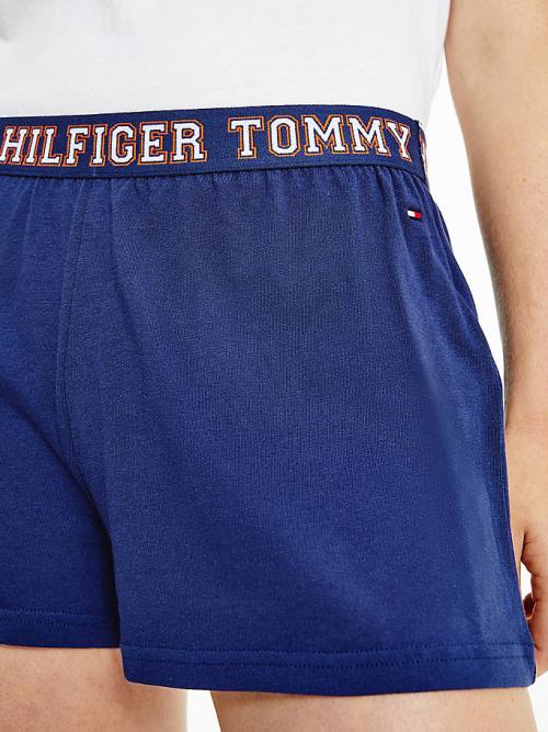 Ženske Tommy Hilfiger Logo Contrast Trim Short Set Pidžama Plava | TH609MDH