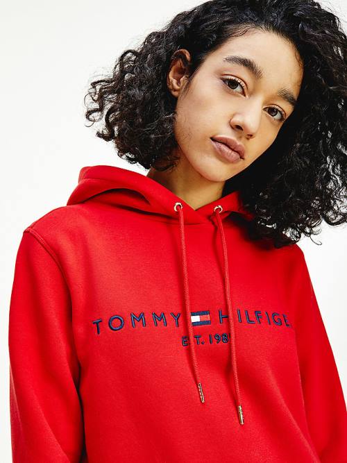 Ženske Tommy Hilfiger Logo Drawstring Regular Fit Duks Hoodie Crveni | TH132ERL