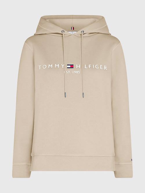 Ženske Tommy Hilfiger Logo Drawstring Regular Fit Duks Hoodie Bež | TH195BKC