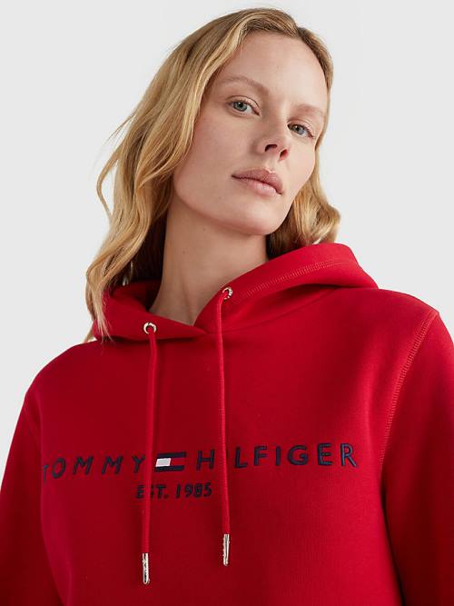 Ženske Tommy Hilfiger Logo Drawstring Regular Fit Duks Hoodie Crveni | TH470NYB