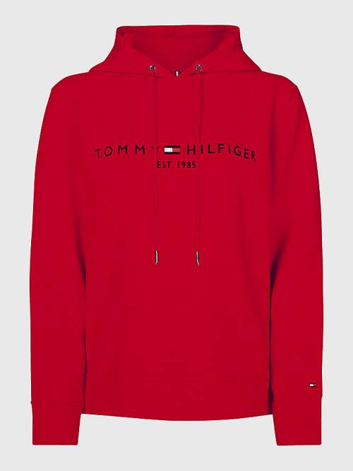 Ženske Tommy Hilfiger Logo Drawstring Regular Fit Duks Hoodie Crveni | TH470NYB