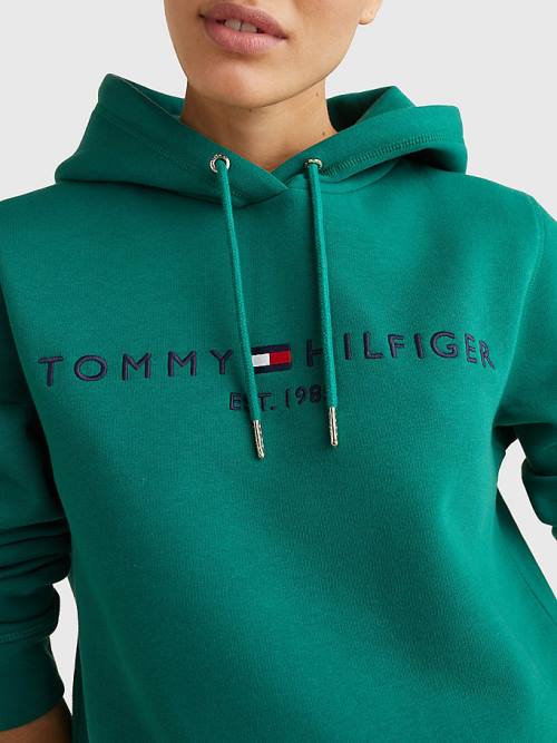 Ženske Tommy Hilfiger Logo Drawstring Regular Fit Duks Hoodie Zeleno | TH897LRT