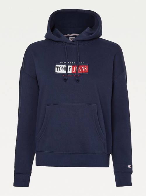 Ženske Tommy Hilfiger Logo Duks Hoodie Plava | TH568CWY