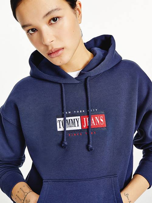 Ženske Tommy Hilfiger Logo Duks Hoodie Plava | TH568CWY