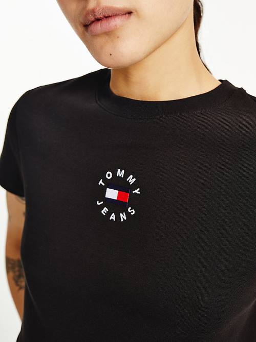 Ženske Tommy Hilfiger Logo Embroidery Cropped Majice Crna | TH425NBA