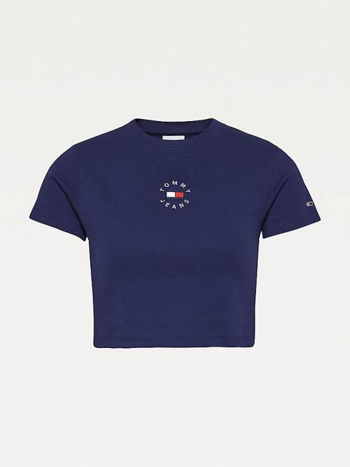 Ženske Tommy Hilfiger Logo Embroidery Cropped Majice Plava | TH841AJI