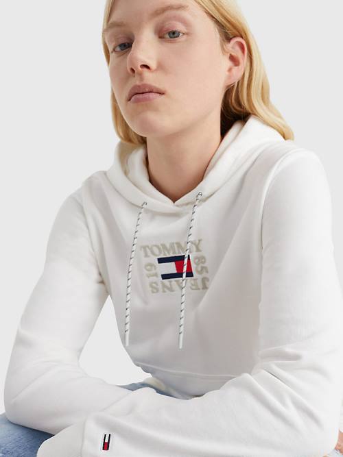 Ženske Tommy Hilfiger Logo Embroidery Duks Hoodie Bela | TH923KYG