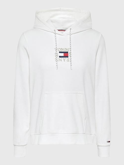 Ženske Tommy Hilfiger Logo Embroidery Duks Hoodie Bela | TH923KYG