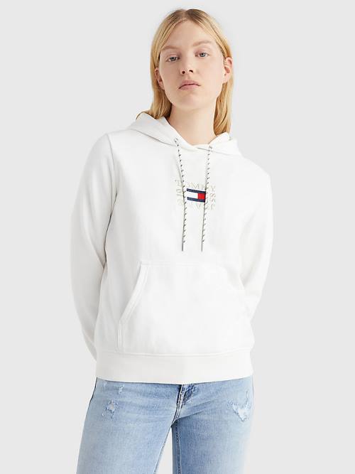 Ženske Tommy Hilfiger Logo Embroidery Duks Hoodie Bela | TH923KYG